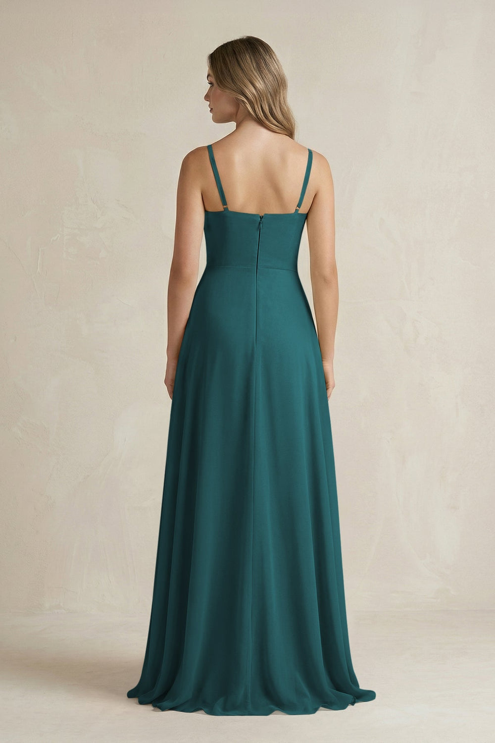 Spaghetti Strap Ruffled A - Line Chiffon Bridesmaid Dress in Pine - SHE IS ME Bridesmaid Dresses