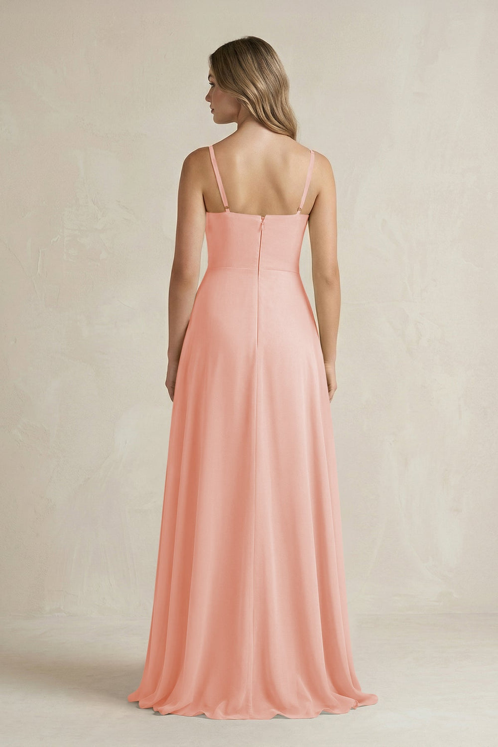 Spaghetti Strap Ruffled A - Line Chiffon Bridesmaid Dress in Rose Petal - SHE IS ME Bridesmaid Dresses