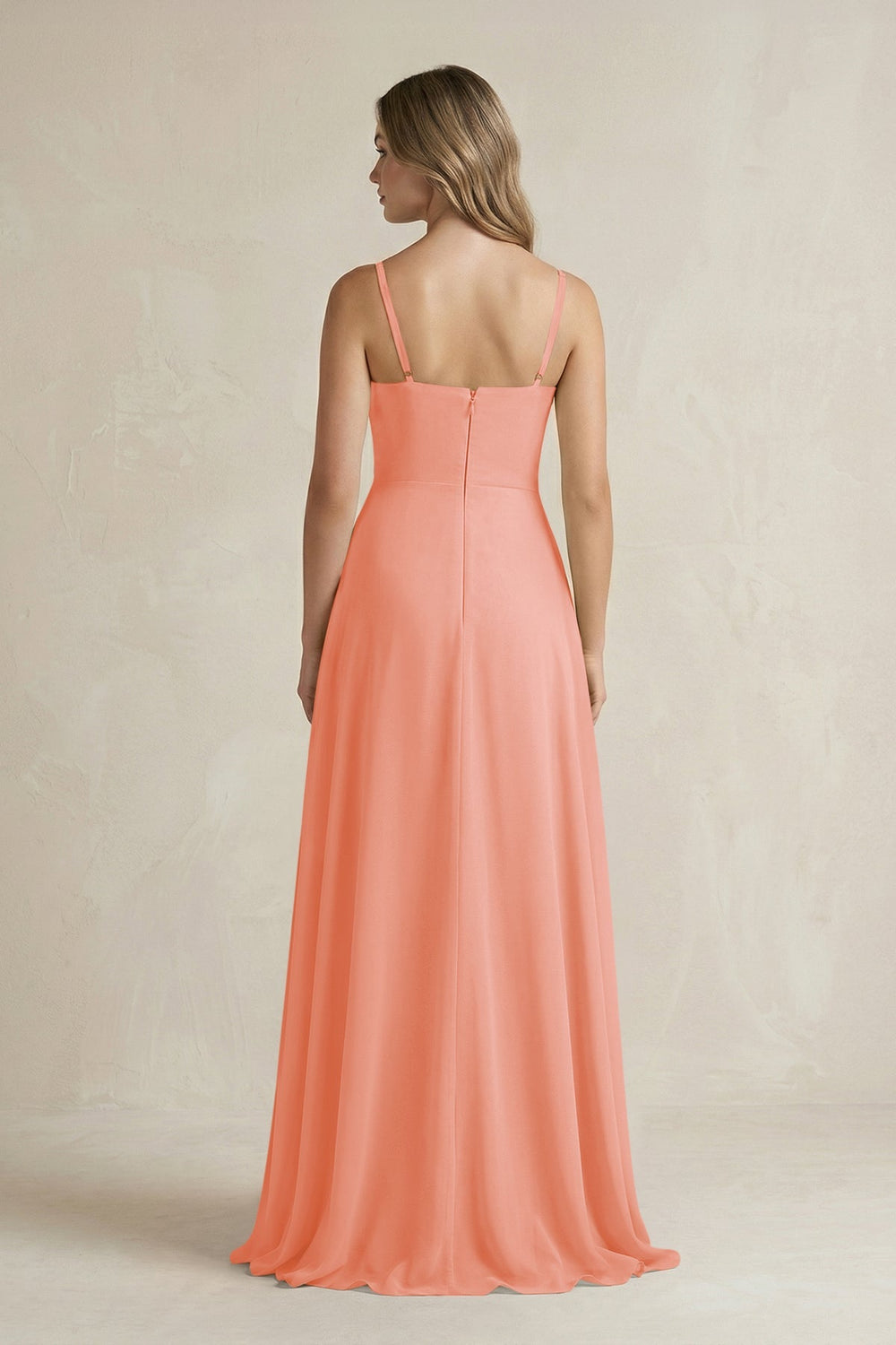 Spaghetti Strap Ruffled A - Line Chiffon Bridesmaid Dress in Rosette - SHE IS ME Bridesmaid Dresses