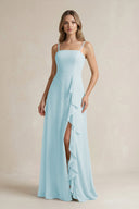 Spaghetti Strap Ruffled A - Line Chiffon Bridesmaid Dress in Sky Blue - SHE IS ME Bridesmaid Dresses