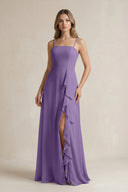 Spaghetti Strap Ruffled A - Line Chiffon Bridesmaid Dress in Tahiti - SHE IS ME Bridesmaid Dresses