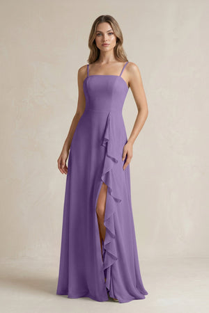Spaghetti Strap Ruffled A - Line Chiffon Bridesmaid Dress in Tahiti - SHE IS ME Bridesmaid Dresses