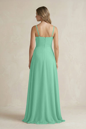 Spaghetti Strap Ruffled A - Line Chiffon Bridesmaid Dress in Turquoise - SHE IS ME Bridesmaid Dresses