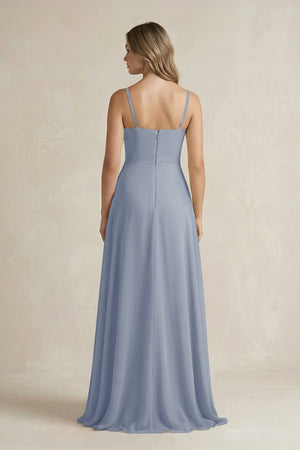 Spaghetti Strap Ruffled A - Line Chiffon Bridesmaid Dress in Twilight - SHE IS ME Bridesmaid Dresses