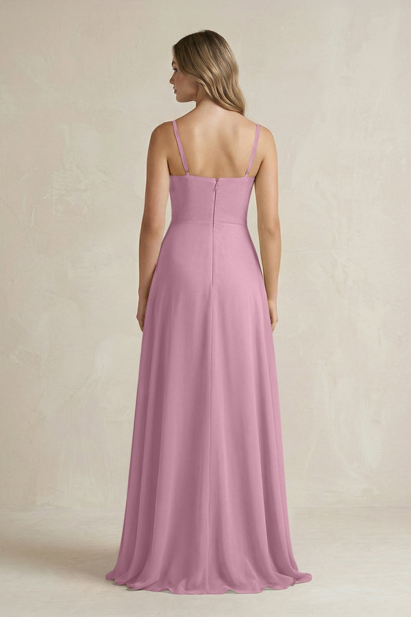 Spaghetti Strap Ruffled A - Line Chiffon Bridesmaid Dress in Vintage Mauve - SHE IS ME Bridesmaid Dresses