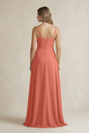 Spaghetti Strap Ruffled A - Line Chiffon Bridesmaid Dress in Wild Rose - SHE IS ME Bridesmaid Dresses