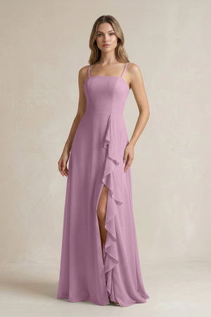 Spaghetti Strap Ruffled A - Line Chiffon Bridesmaid Dress in Wisteria - SHE IS ME Bridesmaid Dresses