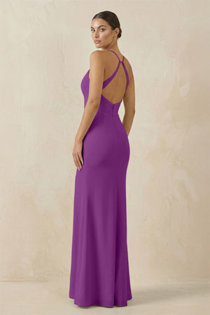 Spaghetti Strap Sheath Chiffon Bridesmaid Dress With Slit in Amethyst - SHE IS ME Bridesmaid Dresses