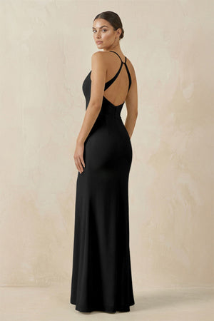 Spaghetti Strap Sheath Chiffon Bridesmaid Dress With Slit in Black - SHE IS ME Bridesmaid Dresses