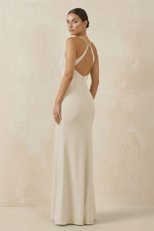 Spaghetti Strap Sheath Chiffon Bridesmaid Dress With Slit in Dove Gray - SHE IS ME Bridesmaid Dresses