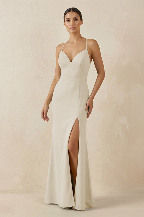 Spaghetti Strap Sheath Chiffon Bridesmaid Dress With Slit in Dove Gray - SHE IS ME Bridesmaid Dresses