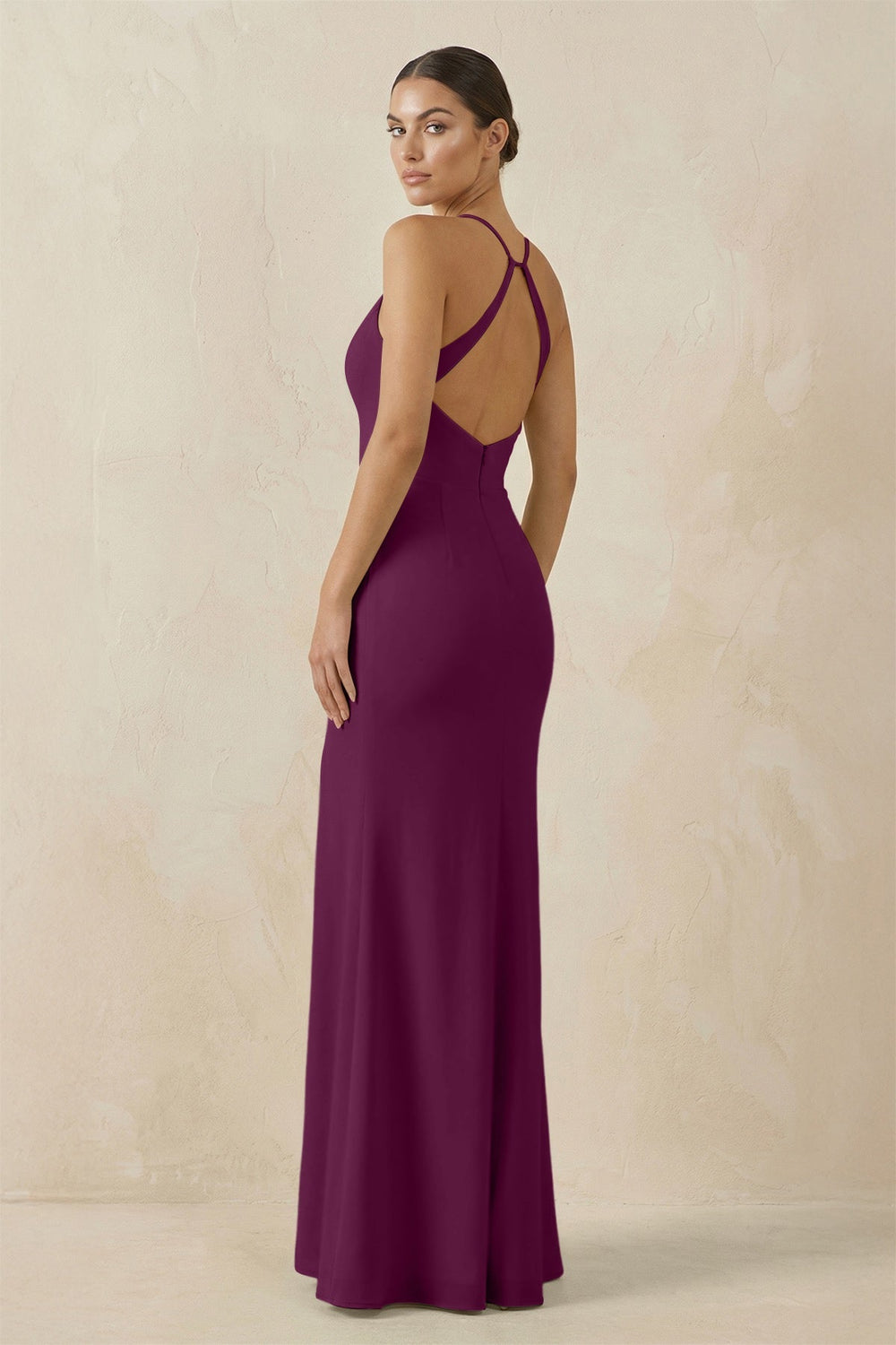 Spaghetti Strap Sheath Chiffon Bridesmaid Dress With Slit in Fig - SHE IS ME Bridesmaid Dresses