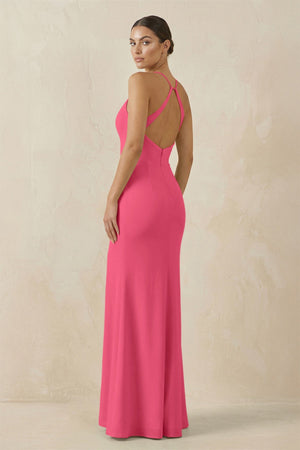 Spaghetti Strap Sheath Chiffon Bridesmaid Dress With Slit in Fuchsia - SHE IS ME Bridesmaid Dresses