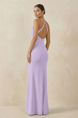 Spaghetti Strap Sheath Chiffon Bridesmaid Dress With Slit in Lavender - SHE IS ME Bridesmaid Dresses