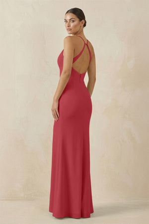 Spaghetti Strap Sheath Chiffon Bridesmaid Dress With Slit in Merlot - SHE IS ME Bridesmaid Dresses