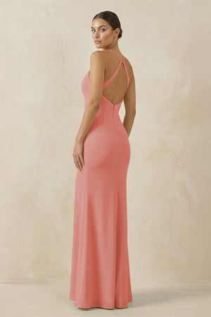 Spaghetti Strap Sheath Chiffon Bridesmaid Dress With Slit in Mulberry - SHE IS ME Bridesmaid Dresses