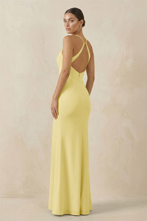 Spaghetti Strap Sheath Chiffon Bridesmaid Dress With Slit in Pastel Yellow - SHE IS ME Bridesmaid Dresses