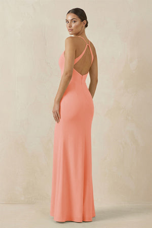 Spaghetti Strap Sheath Chiffon Bridesmaid Dress With Slit in Rosette - SHE IS ME Bridesmaid Dresses