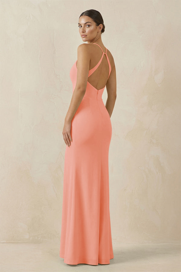 Spaghetti Strap Sheath Chiffon Bridesmaid Dress With Slit in Rosette - SHE IS ME Bridesmaid Dresses