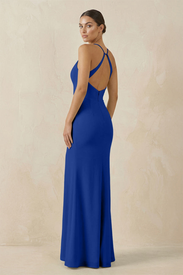 Spaghetti Strap Sheath Chiffon Bridesmaid Dress With Slit in Royal Blue - SHE IS ME Bridesmaid Dresses