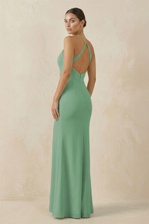 Spaghetti Strap Sheath Chiffon Bridesmaid Dress With Slit in Sea Glass - SHE IS ME Bridesmaid Dresses