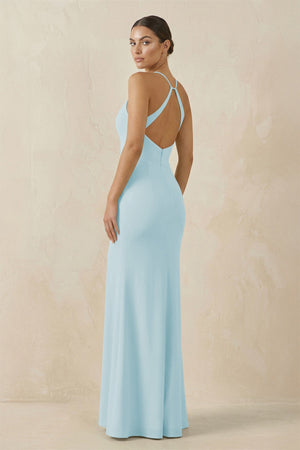 Spaghetti Strap Sheath Chiffon Bridesmaid Dress With Slit in Sky Blue - SHE IS ME Bridesmaid Dresses