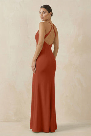 Spaghetti Strap Sheath Chiffon Bridesmaid Dress With Slit in Spice - SHE IS ME Bridesmaid Dresses