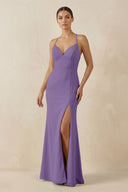 Spaghetti Strap Sheath Chiffon Bridesmaid Dress With Slit in Tahiti - SHE IS ME Bridesmaid Dresses