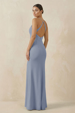Spaghetti Strap Sheath Chiffon Bridesmaid Dress With Slit in Twilight - SHE IS ME Bridesmaid Dresses
