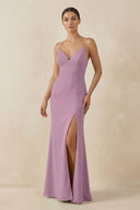 Spaghetti Strap Sheath Chiffon Bridesmaid Dress With Slit in Wisteria - SHE IS ME Bridesmaid Dresses
