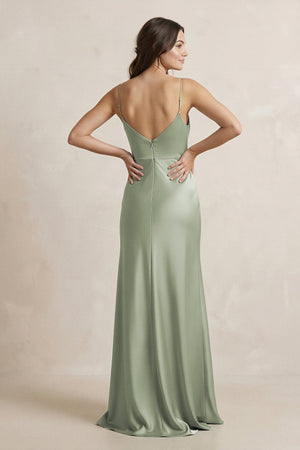 Spaghetti Strap Sheath Satin Bridesmaid Dress in Dove Gray - SHE IS ME Bridesmaid Dresses