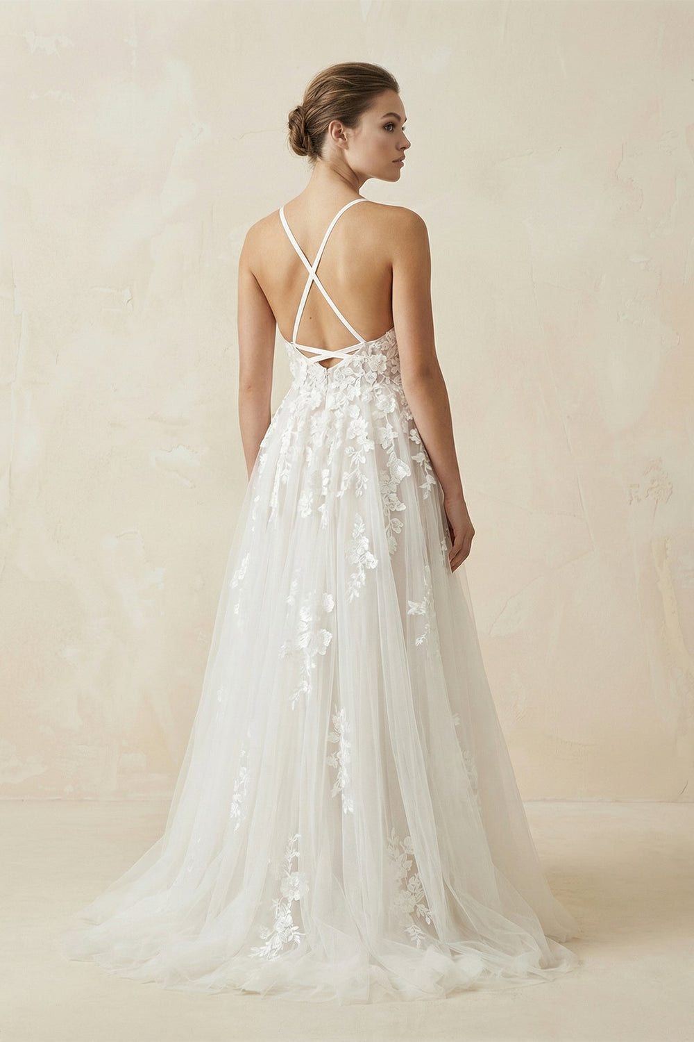Spaghetti Straps Lace A Line Wedding Dress in Ivory - SHE IS ME Wedding Dresses