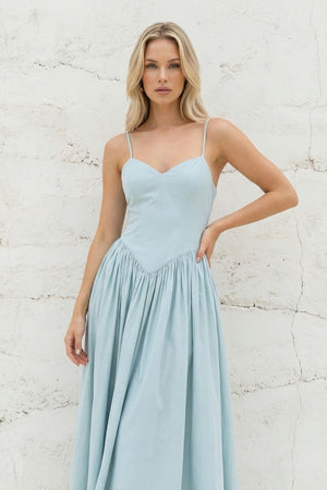 Spaghetti Straps Pleated Maxi Dress in Sky Blue - SHE IS ME