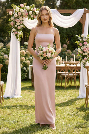 Spaghetti Straps Sheath Bridesmaid Dress in English Rose - SHE IS ME Bridesmaid Dresses