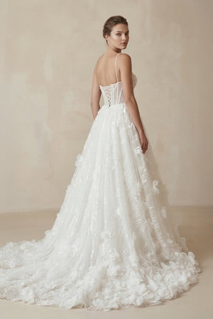 Sparkly 3D Flower Sequins Corset Wedding Dress in White - SHE IS ME Wedding Dresses