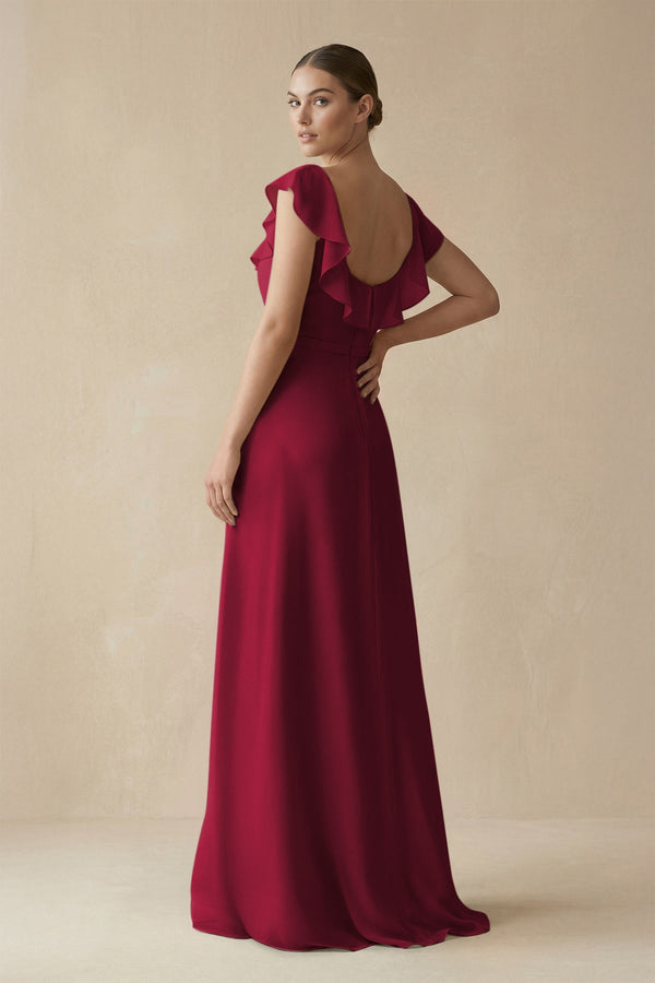 Square Neck A - Line Bridesmaid Dress with Ruffles in Berry - SHE IS ME Bridesmaid Dresses