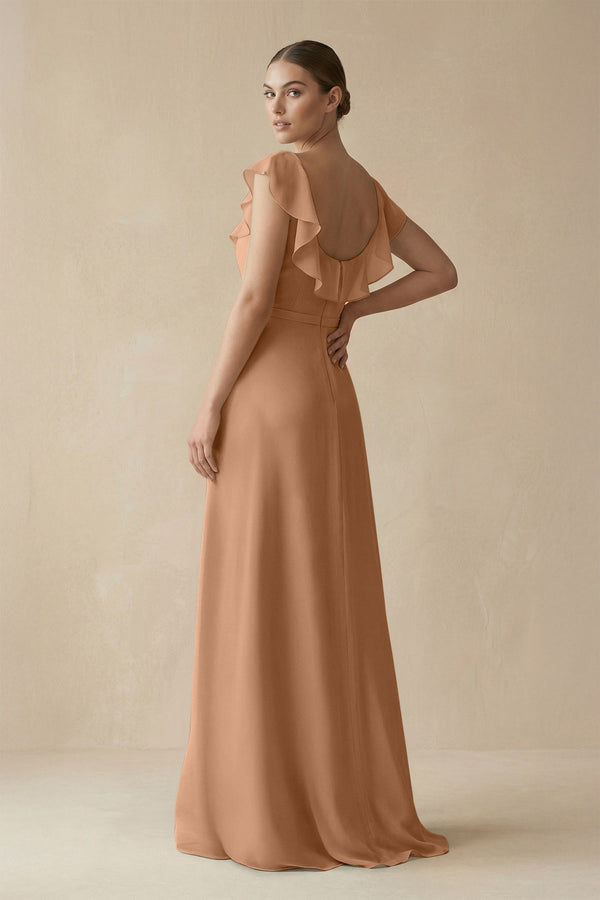 Square Neck A - Line Bridesmaid Dress with Ruffles in Bronzer - SHE IS ME Bridesmaid Dresses