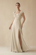 Square Neck A - Line Bridesmaid Dress with Ruffles in Champagne - SHE IS ME Bridesmaid Dresses