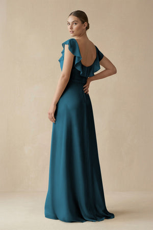 Square Neck A - Line Bridesmaid Dress with Ruffles in Dark Teal - SHE IS ME Bridesmaid Dresses