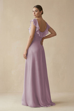 Square Neck A - Line Bridesmaid Dress with Ruffles in Dusk - SHE IS ME Bridesmaid Dresses