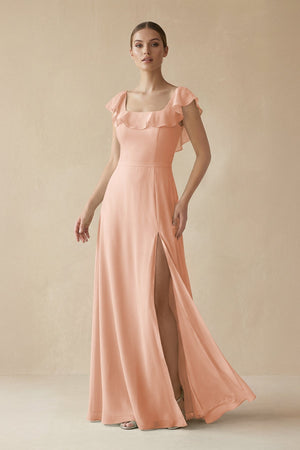 Square Neck A - Line Bridesmaid Dress with Ruffles in English Rose - SHE IS ME Bridesmaid Dresses