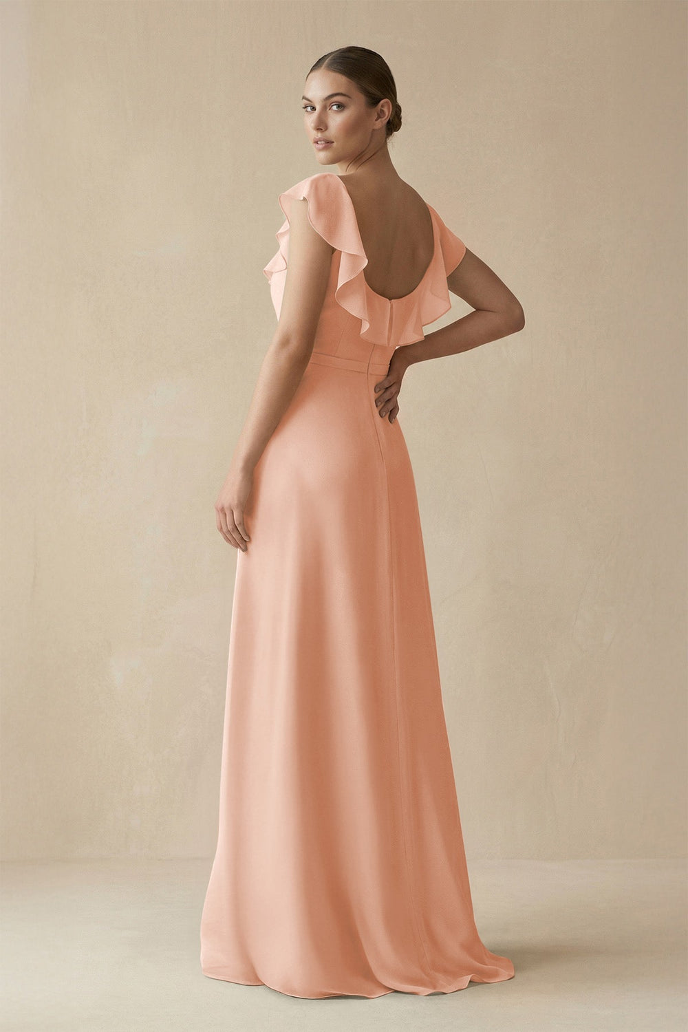 Square Neck A - Line Bridesmaid Dress with Ruffles in English Rose - SHE IS ME Bridesmaid Dresses