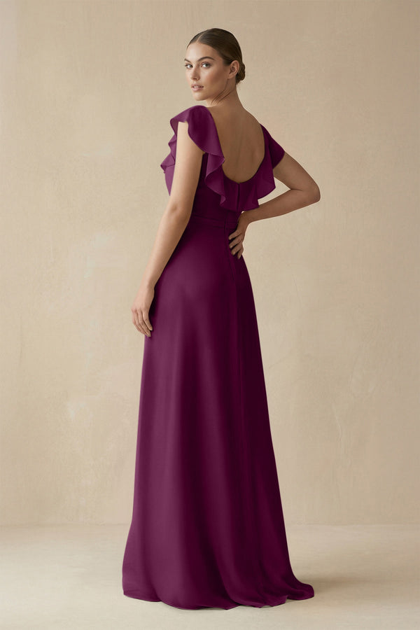 Square Neck A - Line Bridesmaid Dress with Ruffles in Fig - SHE IS ME Bridesmaid Dresses