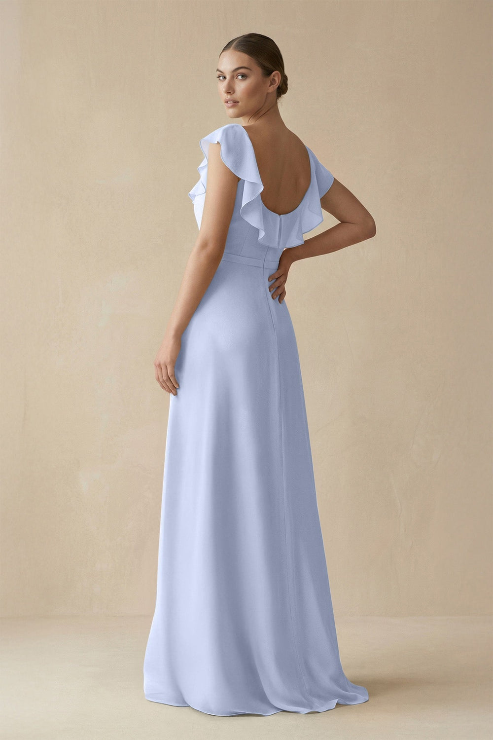 Square Neck A - Line Bridesmaid Dress with Ruffles in Ice - SHE IS ME Bridesmaid Dresses