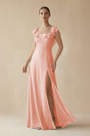 Square Neck A - Line Bridesmaid Dress with Ruffles in Rose Petal - SHE IS ME Bridesmaid Dresses