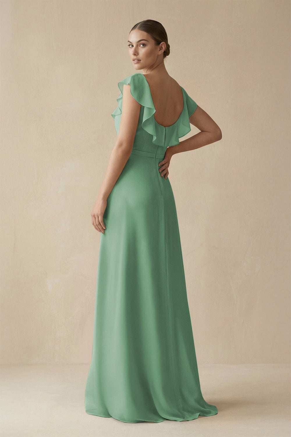 Square Neck A - Line Bridesmaid Dress with Ruffles in Sea Glass - SHE IS ME Bridesmaid Dresses
