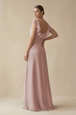 Square Neck A - Line Bridesmaid Dress with Ruffles in Toffee - SHE IS ME Bridesmaid Dresses