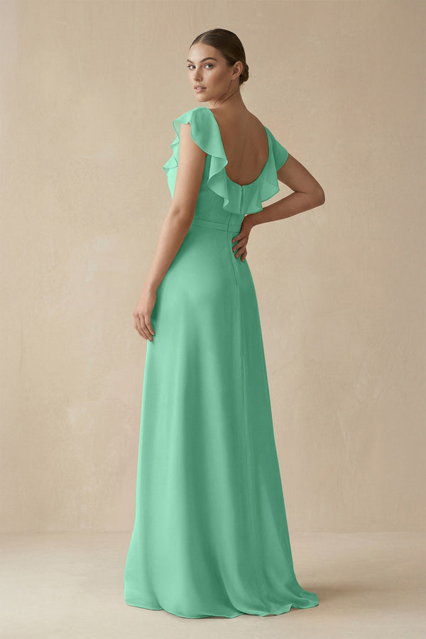 Square Neck A - Line Bridesmaid Dress with Ruffles in Turquoise - SHE IS ME Bridesmaid Dresses