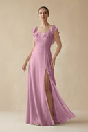 Square Neck A - Line Bridesmaid Dress with Ruffles in Vintage Mauve - SHE IS ME Bridesmaid Dresses