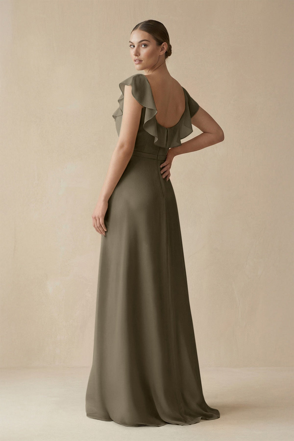 Square Neck A - Line Bridesmaid Dress with Ruffles in Willow Green - SHE IS ME Bridesmaid Dresses